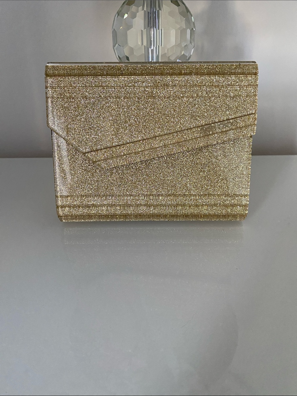 EUC Jimmy Choo Gold Sparkle Acrylic Candy Clutch